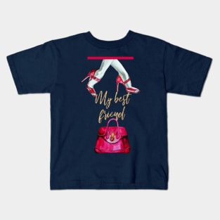 My best friend, red shoes and red bags Kids T-Shirt